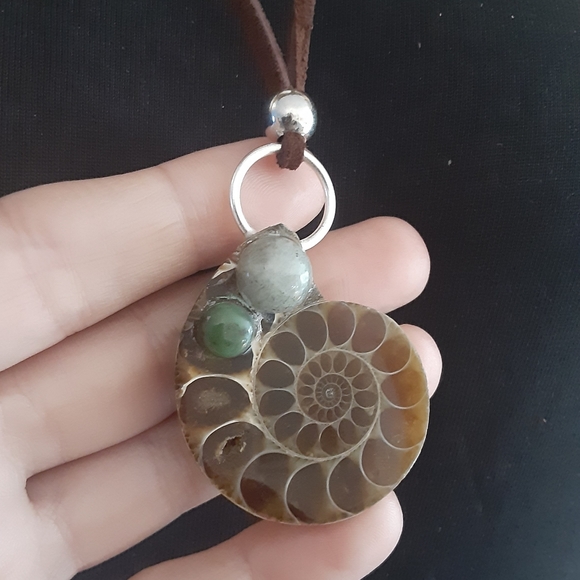 Handmade Ammonite/ Genuine Brown Leather Necklace- Ancient Earthy Vibes- - Picture 7 of 9